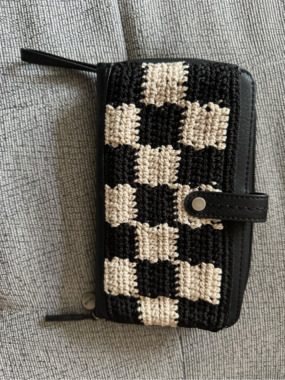 The Sak Black and Cream Crochet Checkered Wristlet Clutch - Picture 1 of 2